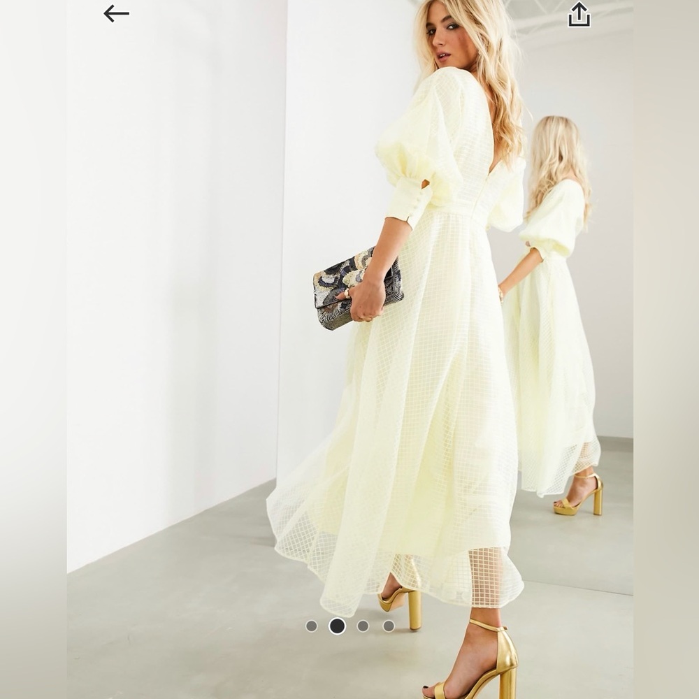 ASOS Light Yellow Mesh Maxi Dress with Puff Sleeves - Picture 3 of 3